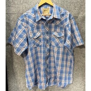 Wrangler Western Pearl Snap Shirt Mens Size 2XL Blue‎ Plaid Short Sleeve Big